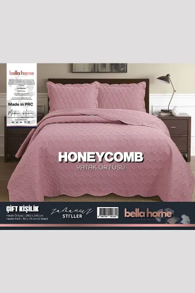 Gül Kurusu 260x240 Cm Bella Home Çift Kişilik Honeycomb 3D Yatak Örtüsü 395113