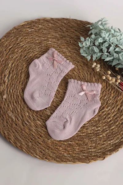 Gül Kurusu (3-10 Yaş)Fiyonk Detaylı Delikli Kız Çocuk Soket Çorap 357936