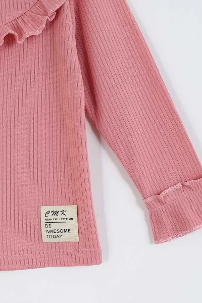 Gül Kurusu (3-11 Yaş) Yaka ve Kol Fırfır Detaylı Kız Çocuk Sweatshirt 297015