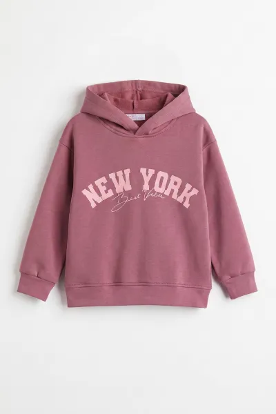 Gül Kurusu (3-12 Yaş) Baskılı 3 İp Şardonlu Kapüşonlu Kız Çocuk Sweatshirt 473951