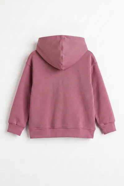 Gül Kurusu (3-12 Yaş) Baskılı 3 İp Şardonlu Kapüşonlu Kız Çocuk Sweatshirt 473951