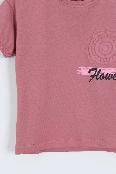 Gül Kurusu (3-12 Yaş) Flower Baskılı Kol Lastikli Kız Çocuk Tişört 354293