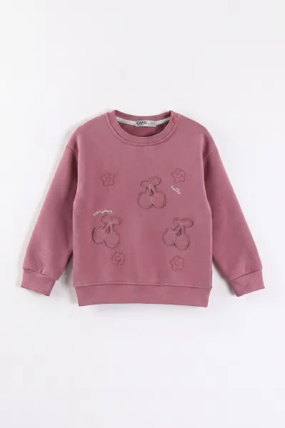 Gül Kurusu (3-12 Yaş) Kiraz Nakışlı Şardonlu Kız Çocuk Sweatshirt 473992