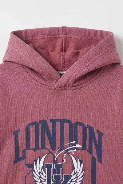 Gül Kurusu (3-12 Yaş) London Baskılı 3 İp Şardonlu Kapüşonlu Kız Çocuk Sweatshirt 473975