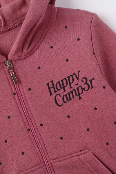 Gül Kurusu (3-12 Yaş) Noktalı Baskılı Kapüşonlu 3 İp Şardonlu Kız Çocuk Sweatshirt 483901