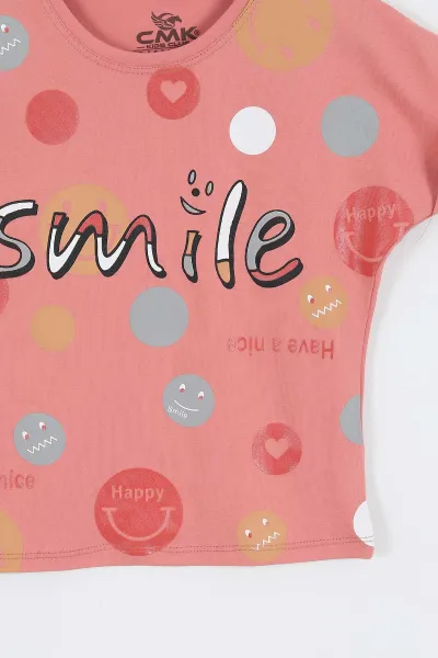 Gül Kurusu (3-12 Yaş)Smile  Baskılı  Kız Çocuk Kısa Kol Tişört 354032