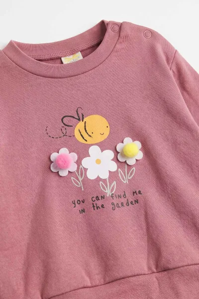 Gül Kurusu (3-18 Ay) Arılı Çiçek Baskılı Alt Çimalı  Kız Bebek 2'li Takım 477522