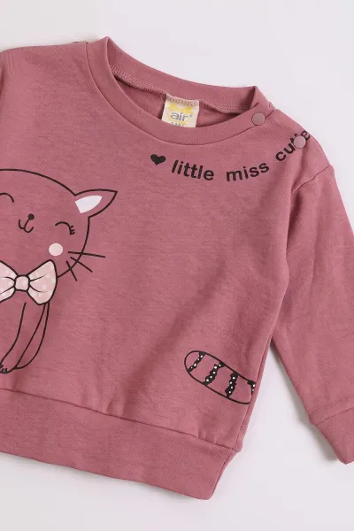 Gül Kurusu (3-18 Ay) Kedi Baskılı   Alt Çimalı  Kız Bebek 2'li Takım 477556
