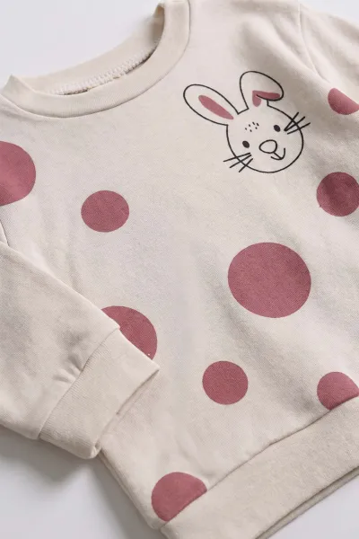 Gül Kurusu (3-18 Ay) Tavşan Baskılı Alt Çimalı  Kız Bebek 2'li Takım 477527