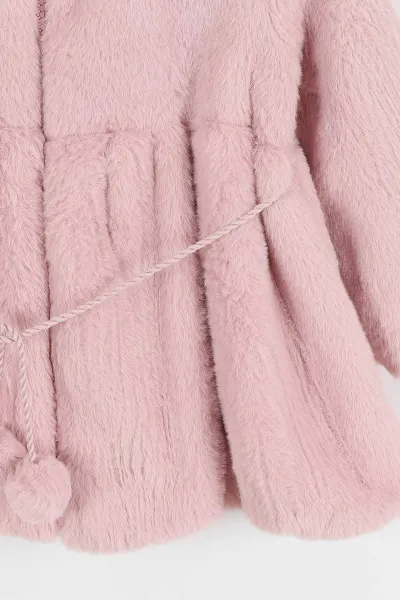 Gül Kurusu (3-6 Yaş) Kemer Ponponlu Fermuarlı Peluş Kız Çocuk Mont 308832
