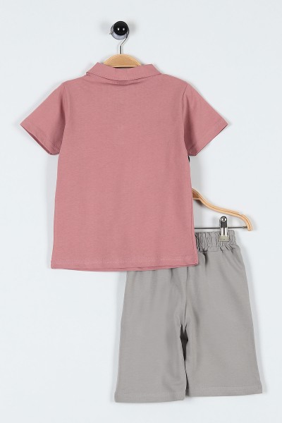 Gül Kurusu (3-6 Yaş) New Duds Nakışlı Yakalı Düğme Detaylı Erkek Bebe Takım 183592
