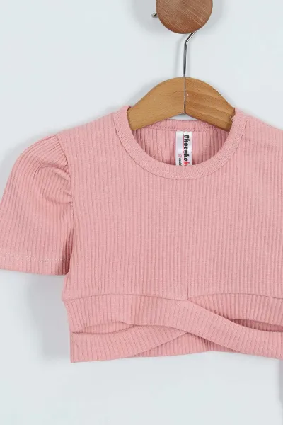 Gül Kurusu (3-7 Yaş) Crop Fitilli Kız Çocuk Takım 265337
