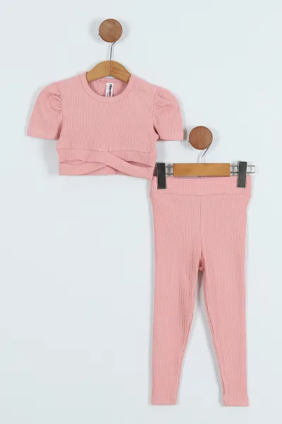 Gül Kurusu (3-7 Yaş) Crop Fitilli Kız Çocuk Takım 265337