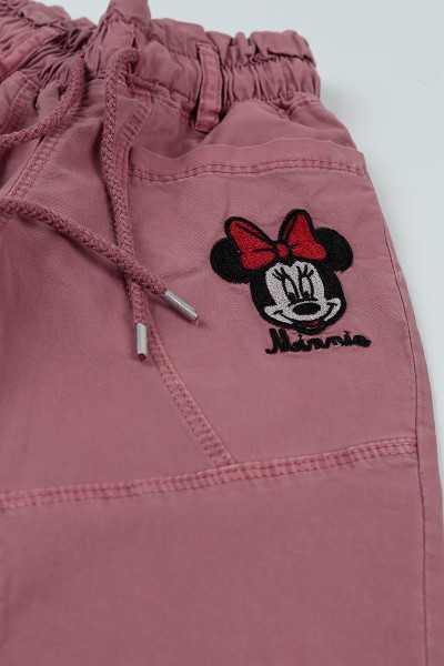 Gül Kurusu (3-7 Yaş) Minnie Mouse Nakışlı Bel Lastikli Kız Çocuk Pantolon 94768