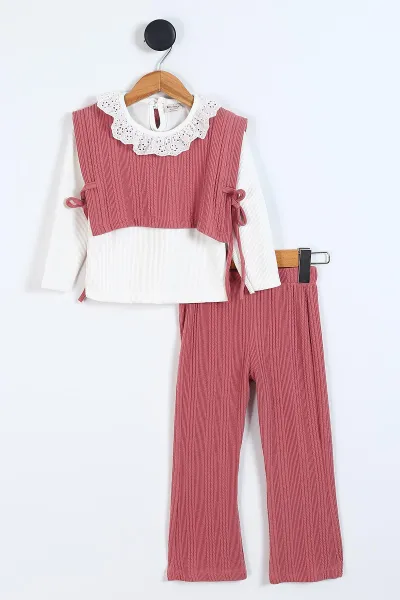 Gül Kurusu (3-7 Yaş) Yandan Bağlamalı Güpürlü Badili Kız Çocuk 3'lü Takım 331712