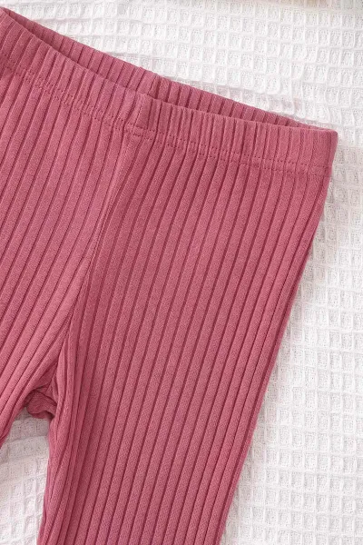 Gül Kurusu (4-10 Yaş) Miki Kabartma Baskılı Alt Fitilli Şort Diz Boy Kısa Taytlı Kız Çocuk Yazlık Takım 469862