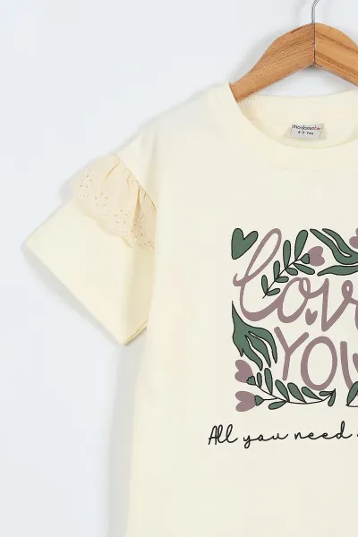 Gül Kurusu (4-10 Yaş)Love Kalp Baskılı   Bilek Üstü  Kapri   Taytlı  Kız Çocuk Takım 357299