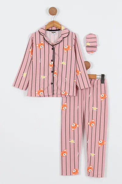 gul-kurusu-4-12-yas-ayicik-baskili-on-dugmeli-goz-bandi-detayli-kiz-cocuk-pijama-takim-337916
