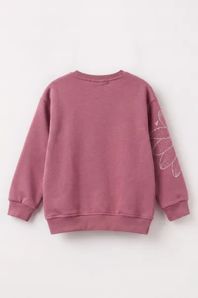 Gül Kurusu (4-12 Yaş) Çiçek Baskılı İçi Şardonlu Kız Çocuk Sweatshirt 495884