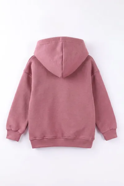 Gül Kurusu (4-12 Yaş) Kelebek Süzene Nakışlı İçi Şardonlu Kız Çocuk Sweatshirt 495875