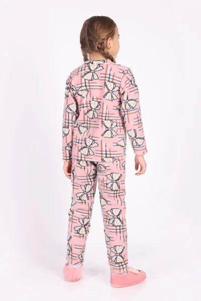 Gül Kurusu (4-12 Yaş)Fiyonk  Desenli Polar Kumaş Kız Çocuk Pijama Takımı 327471