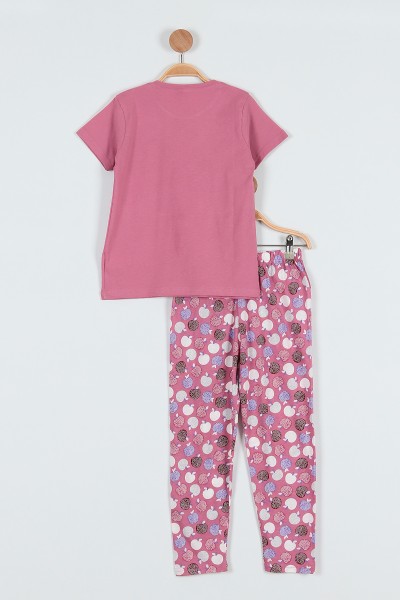 Gül Kurusu (4-6 Yaş) Elme Şekeri Baskılı Kız Çocuk Pijama takım 186842