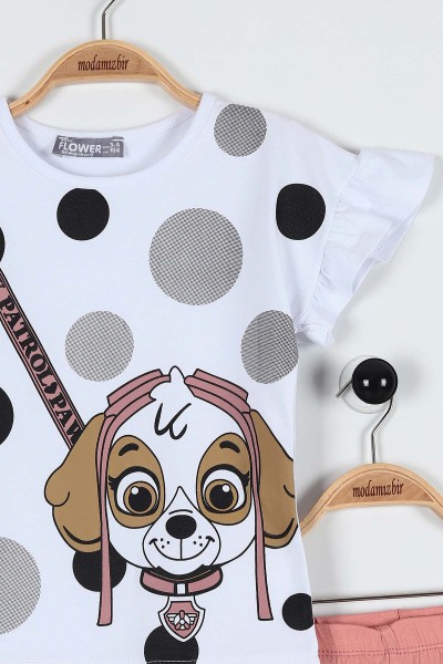 Gül Kurusu (4-8 Yaş) Gözlüklü Köpek Baskılı Taytlı Kız Çocuk Takım 183495
