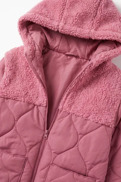 Gül Kurusu (4-8 Yaş) Kapütone Kapüşonlu Kuzu Kız Çocuk Mont 500183