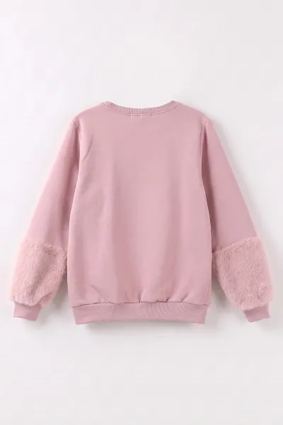 Gül Kurusu (5-13 Yaş) Kiraz Nakışlı Taşlı  İçi Şardonlu Kız Çocuk Sweatshirt 487444