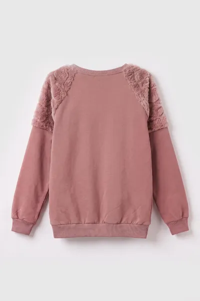 Gül Kurusu (5-13 Yaş) Love Taş Baskılı  Peluşlu İçi Hafif   Şardonlu Kız Çocuk Sweatshirt 489282
