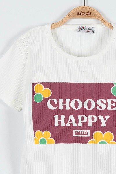 Gül Kurusu (5-8 Yaş) Choose Happy Baskılı Şortlu Fitilli Kız Çocuk Takım 184832