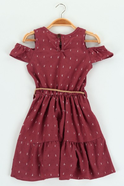 Gül Kurusu (5-8 Yaş)Hasır Kemerli Dokuma Kız Çocuk Elbise 120709