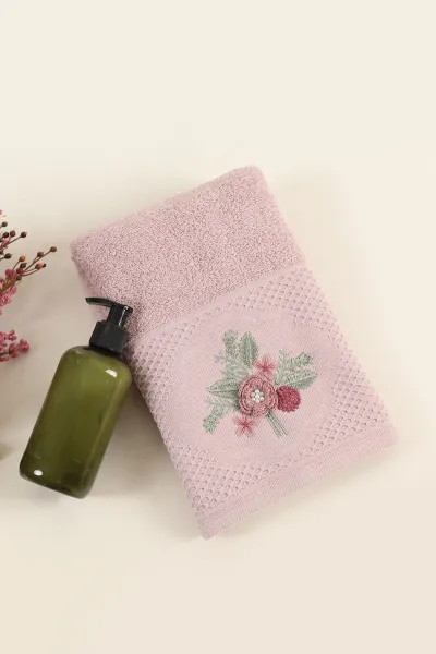 Gül Kurusu 50x85 Nakışlı Bursa El ve Yüz Havlusu 247651