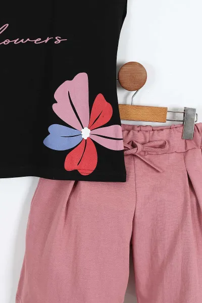 Gül Kurusu (6-14 Yaş) Flowers Baskılı Şortlu Kız Çocuk Yazlık Takım 342564