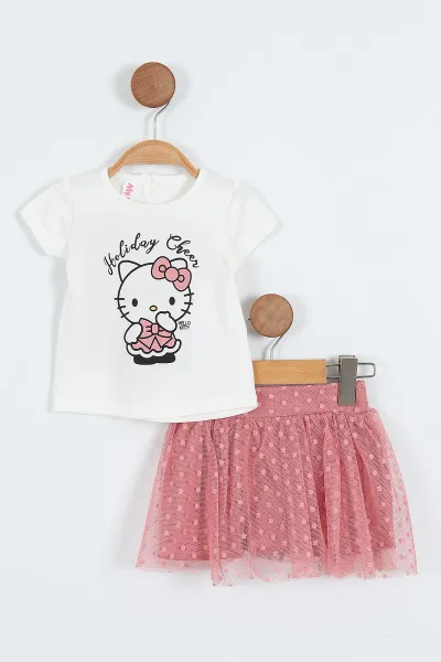 Gül Kurusu (6-18 Ay) Hello Kitty Baskılı Tüllü Etekli Kız Bebek Yazlık Takım 357467