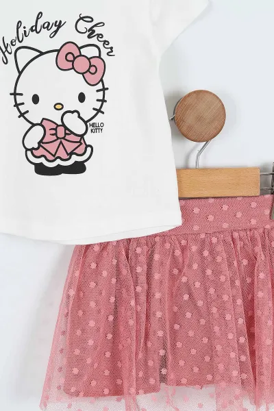 Gül Kurusu (6-18 Ay) Hello Kitty Baskılı Tüllü Etekli Kız Bebek Yazlık Takım 357467