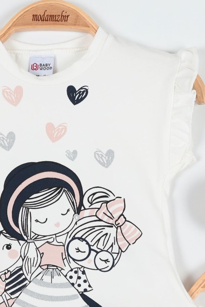 Gül Kurusu (6-18 Ay) Kalp Baskılı Kol Fırfırlı Kız Bebe Takım 190241