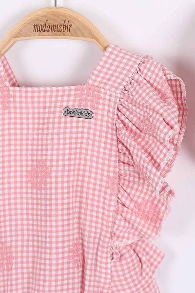 Gül Kurusu (6-18 Ay) Papatya Nakışlı Güpürlü Bandanalı Kız Bebe Tulum 175463