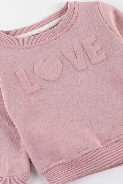 Gül Kurusu (6-24 Ay) Love Kabartma Baskılı 3 İp Şardonlu Kız Bebek 2'li Takım 495617