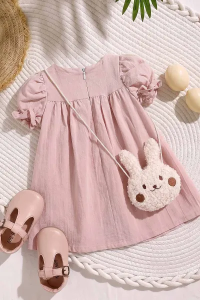 Gül Kurusu (6-24 Ay) Tavşan Çantalı Kol Lastikli Kız Bebek Elbise 470835