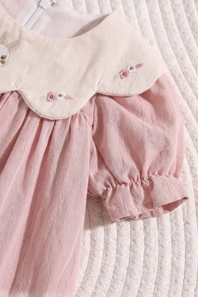 Gül Kurusu (6-24 Ay) Tavşan Çantalı Kol Lastikli Kız Bebek Elbise 470835