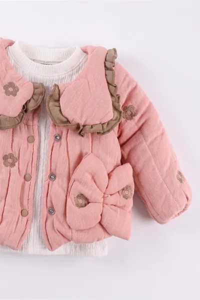 Gül Kurusu (6-24 Ay)Nakışlı İçi Peluş Montlu Kız Bebek 3'lü Takım 495994