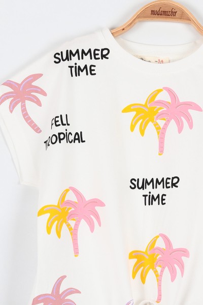 Gül Kurusu (6-9 Yaş) Palmiye Summer Time Baskılı Şortlu Önden Bağlamalı Kız Çocuk Takım 192427