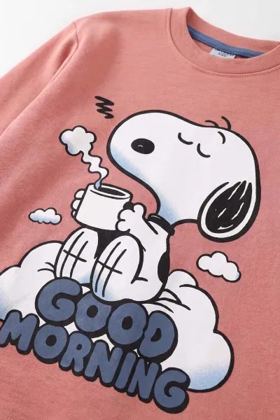Gül Kurusu (7-11 Yaş) Good Morning Baskılı Ribana Kumaş Kız Çocuk Pijama Takımı 477072