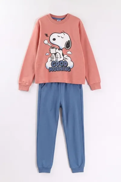 Gül Kurusu (7-11 Yaş) Good Morning Baskılı Ribana Kumaş Kız Çocuk Pijama Takımı 477072