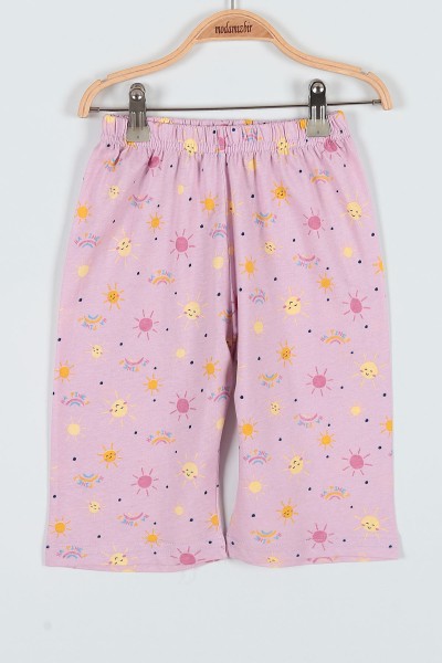 Gül Kurusu (7-9 Yaş) Happıness Sun Baskılı Kaprili KIz Çocuk Pijama Takımı 182006