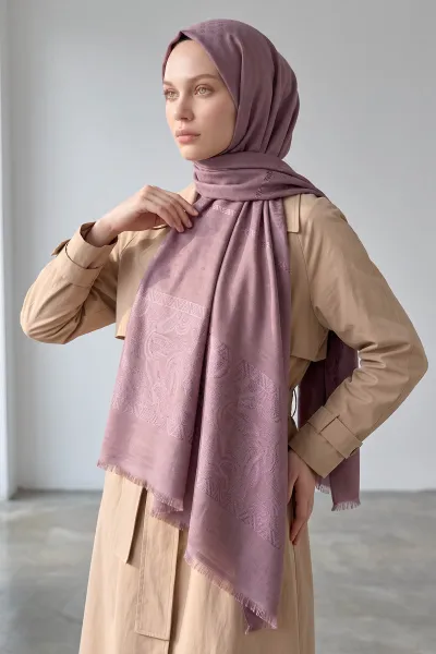 Gül Kurusu 70x180 Cm Elara Premium Jakarlı Pamuk Şal 494280