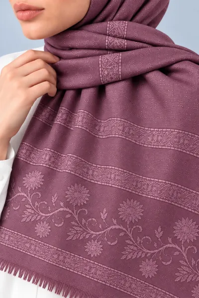 Gül Kurusu 70x180 Cm Floral Premium Jakarlı Pamuk Şal 494062