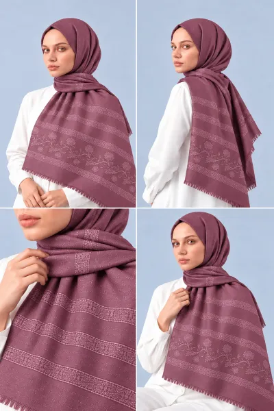 Gül Kurusu 70x180 Cm Floral Premium Jakarlı Pamuk Şal 494062
