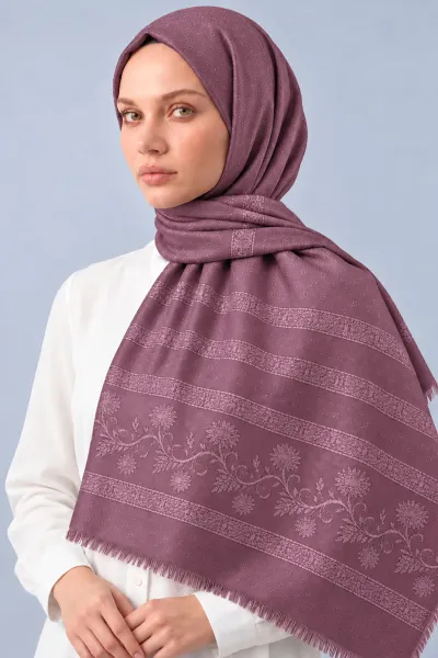 Gül Kurusu 70x180 Cm Floral Premium Jakarlı Pamuk Şal 494062